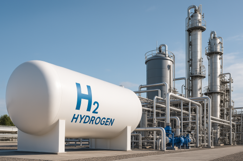 Industrielle Wasserstoffproduktion mit Rohrleitungssystem – moderne Energieinfrastruktur im Fokus“